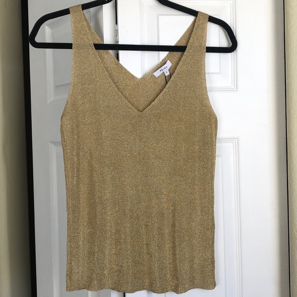 Reiss Alexis Metallic Top, Gold, S